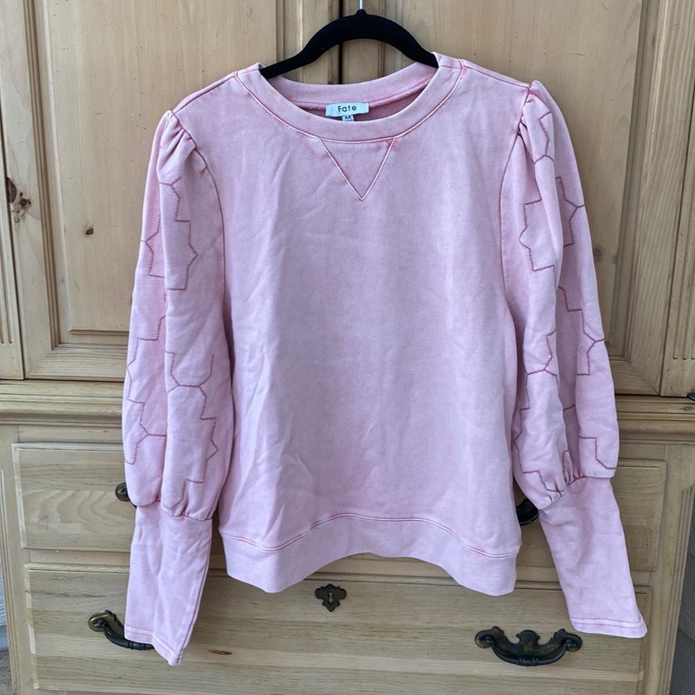 NWOT Fate Puff Sleeve Pink French Terry Blouse - medium - Picture 1 of 6
